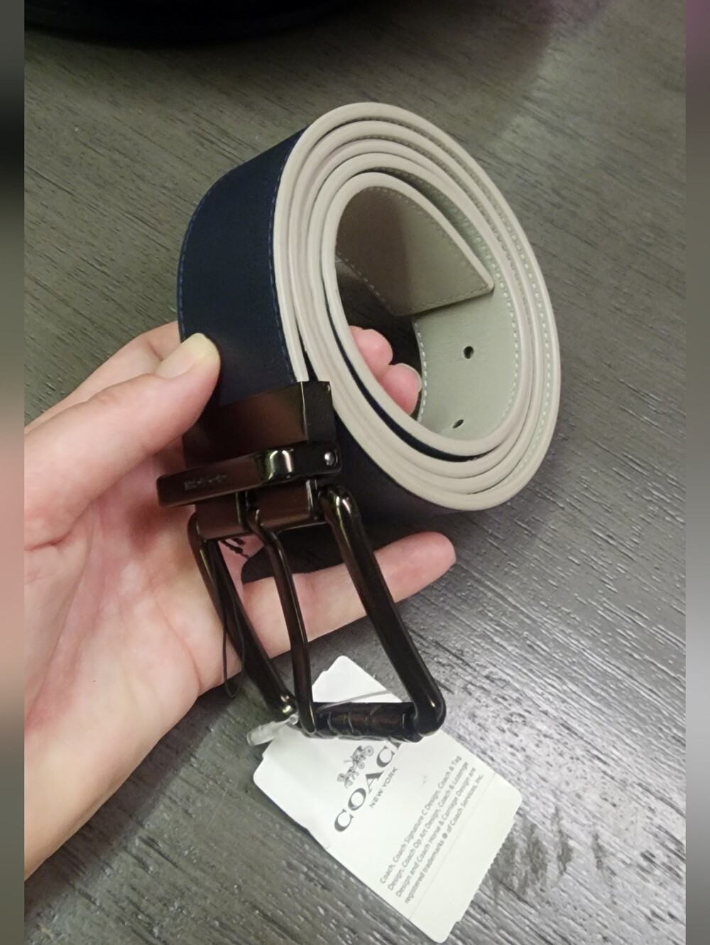 NWT Coach Mens Reversible Belt (Blue & Gray) Slight Flaw